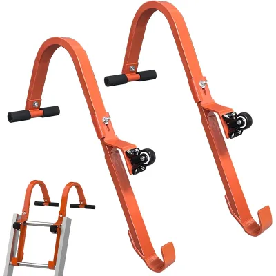 2 Pack EMBLEM LS-06 Heavy Duty Alloy Steel Ladder Roof Hook with Wheel Rubber Grip for Outdoor Use