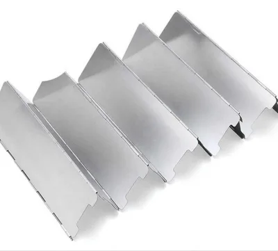 Outdoor Camping Stove Set Pot Accessories Windshield With Pins 10 Pieces Aluminum Folding Windshield With Cloth Bag Packing