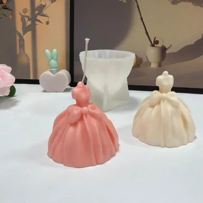 3D Bowknot Wedding Dress Bride Shape Scented Silicone Candle Molds DIY Handmade Gift Resin Candle Molds
