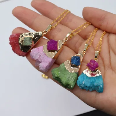 Irregular Crystal Pendant Raw Stone Pendant Available in Multi Colours Natural Healing Crystal NecklaceJewelry DIY Accessories